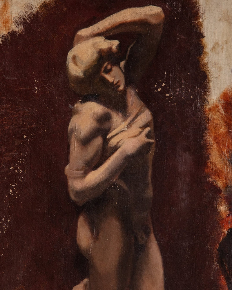 19th Century French Nude Sculpture Oil Painting, France, 1850's - Lone Fox