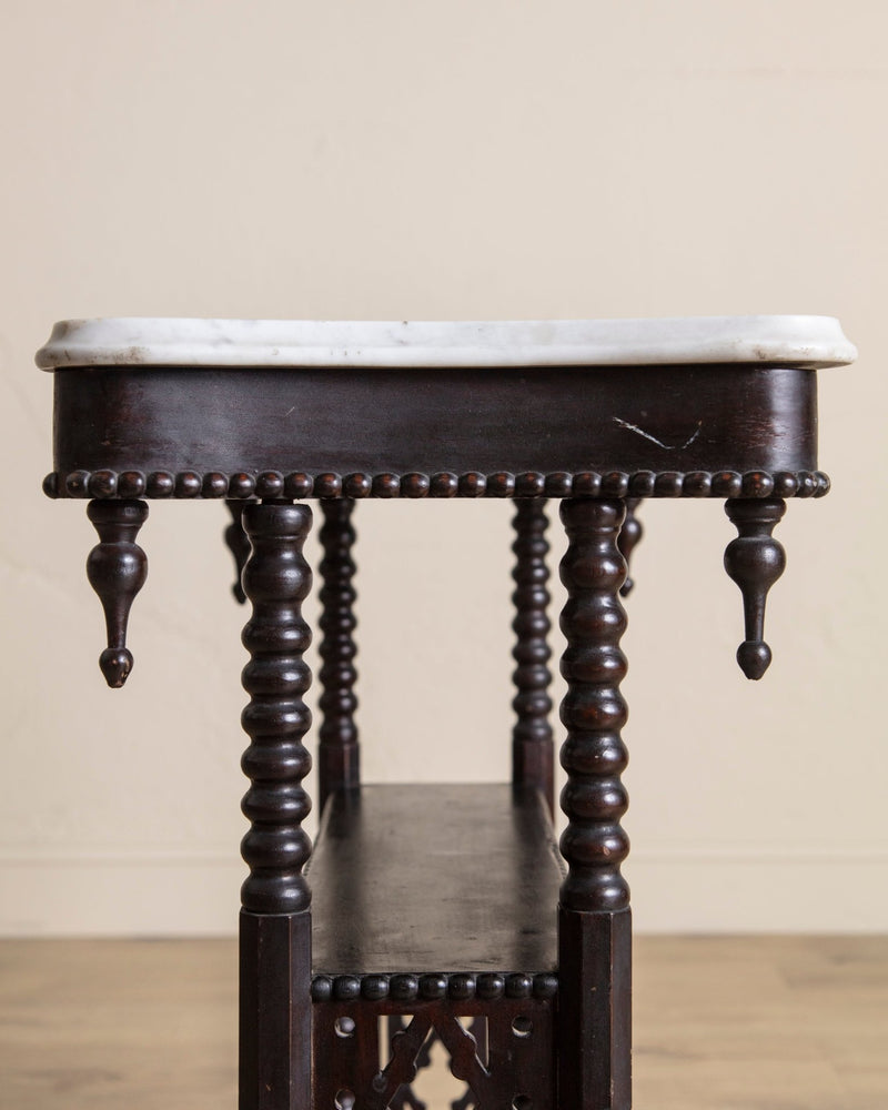 19th Century Gothic Rosewood & Marble Side Tables, France (2 Available) - Lone Fox