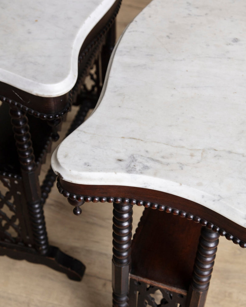 19th Century Gothic Rosewood & Marble Side Tables, France (2 Available) - Lone Fox