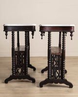 19th Century Gothic Rosewood & Marble Side Tables, France (2 Available) - Lone Fox
