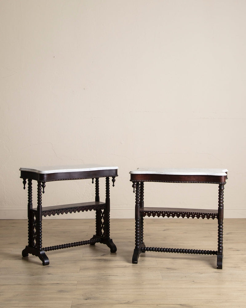 19th Century Gothic Rosewood & Marble Side Tables, France (2 Available) - Lone Fox