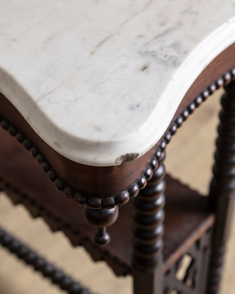 19th Century Gothic Rosewood & Marble Side Tables, France (2 Available) - Lone Fox