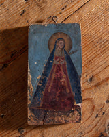 19th Century Mother Mary Oil Painting on Wood - Lone Fox