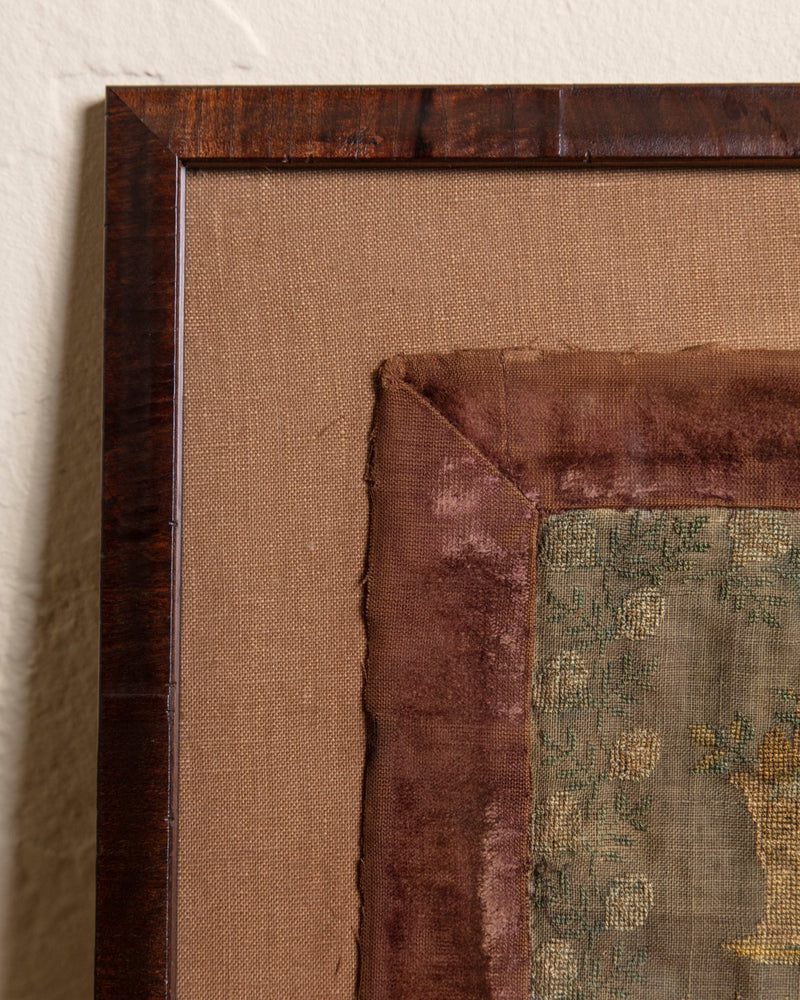 19th Century Needlework Sampler in Carved Wood Frame, 1887 - Lone Fox