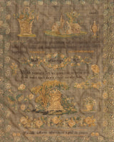 19th Century Needlework Sampler in Carved Wood Frame, 1887 - Lone Fox