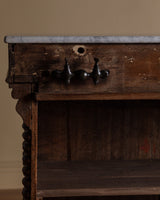 19th Century Pine & Marble Top Bar w/ Bobbin Columns, France - Lone Fox