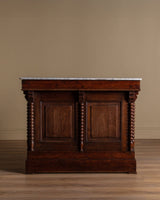 19th Century Pine & Marble Top Bar w/ Bobbin Columns, France - Lone Fox