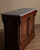 19th Century Pine & Marble Top Bar w/ Bobbin Columns, France - Lone Fox