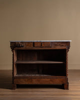 19th Century Pine & Marble Top Bar w/ Bobbin Columns, France - Lone Fox