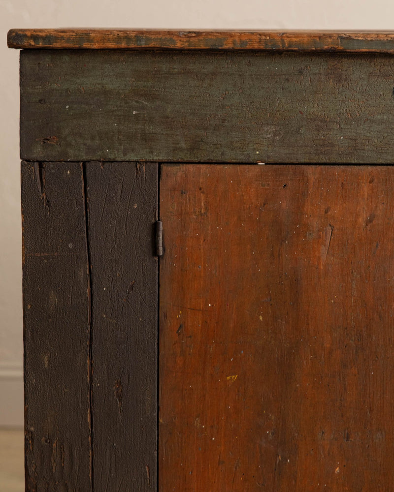 19th Century Primitive Olive Painted Cabinet w/ Wood Doors - Lone Fox