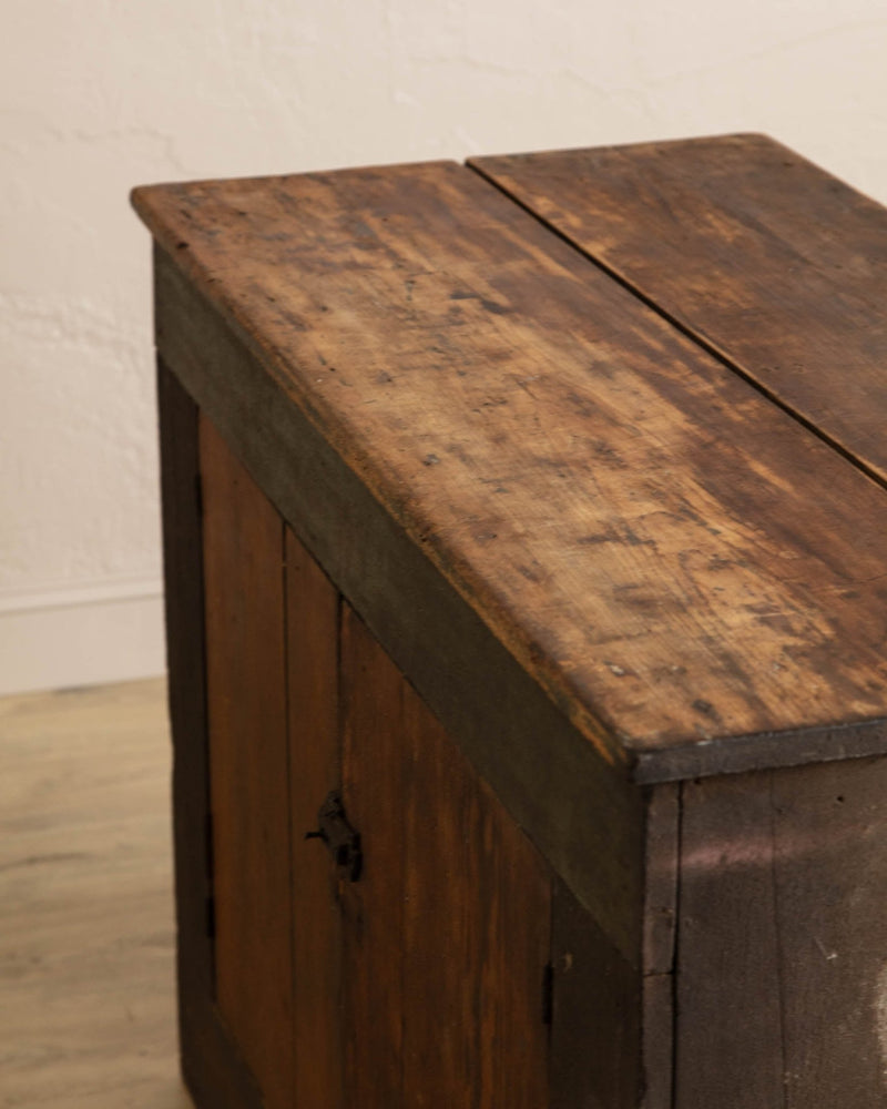 19th Century Primitive Olive Painted Cabinet w/ Wood Doors - Lone Fox