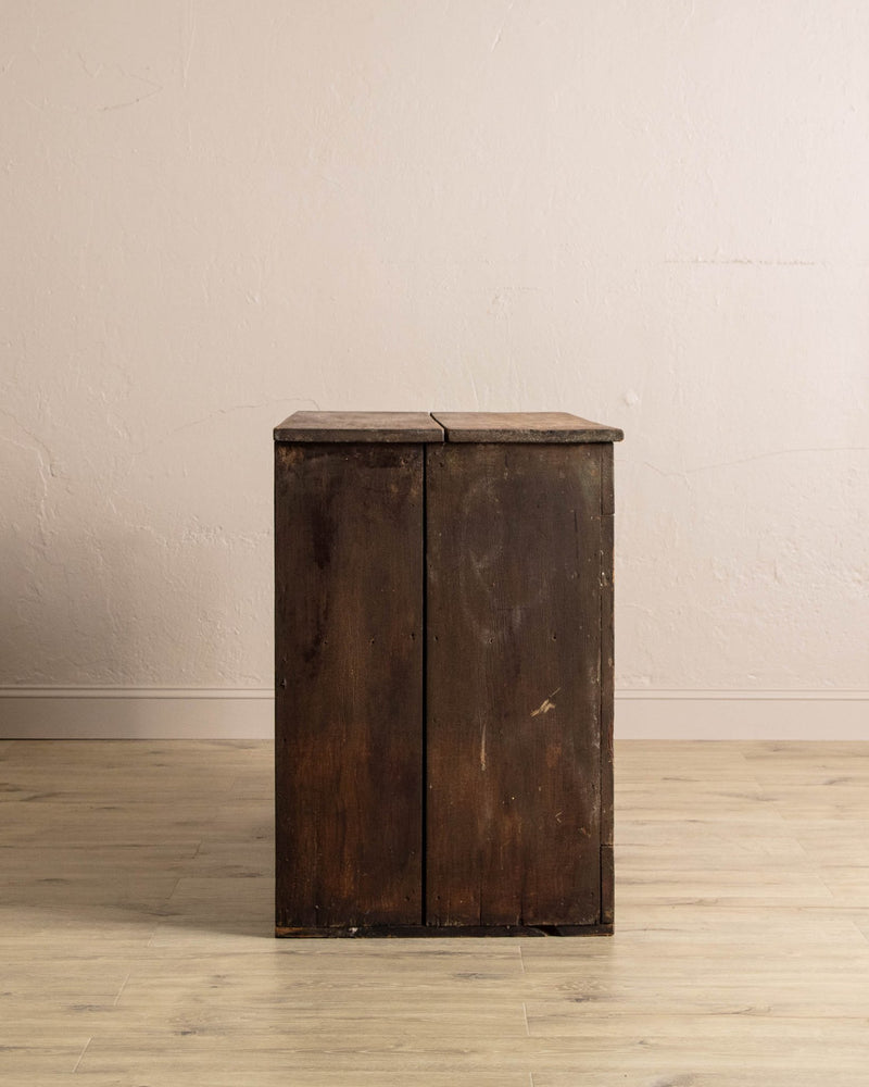 19th Century Primitive Olive Painted Cabinet w/ Wood Doors - Lone Fox