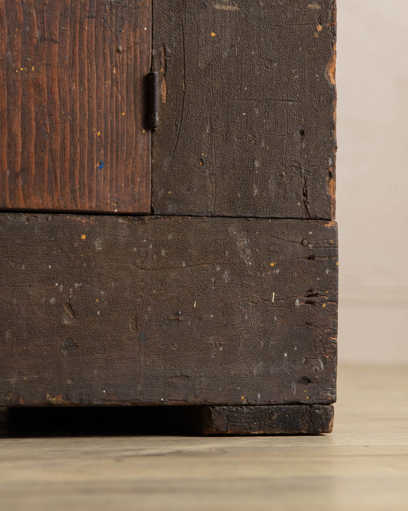 19th Century Primitive Olive Painted Cabinet w/ Wood Doors - Lone Fox