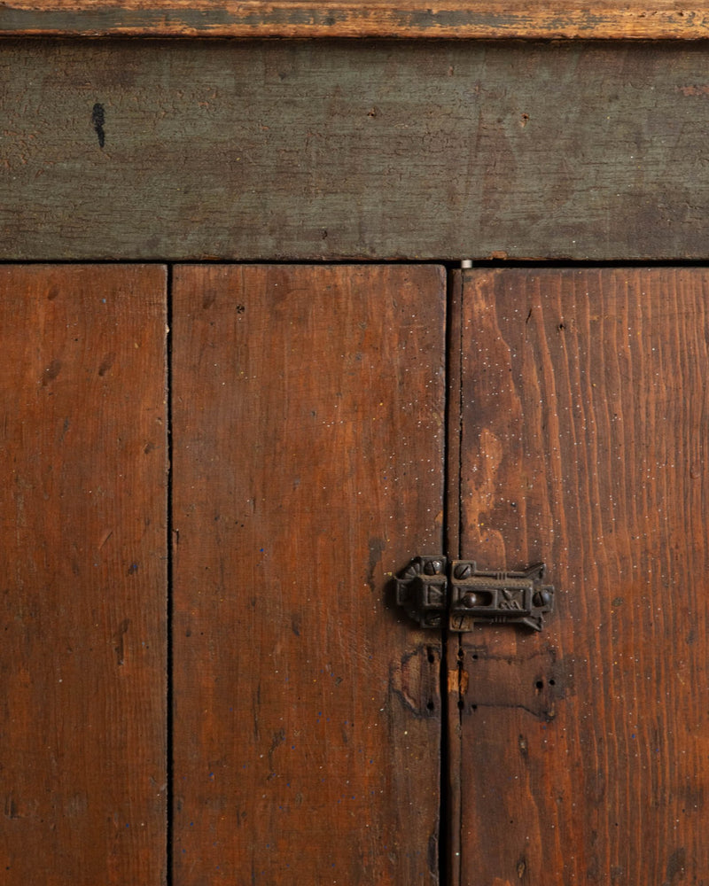 19th Century Primitive Olive Painted Cabinet w/ Wood Doors - Lone Fox