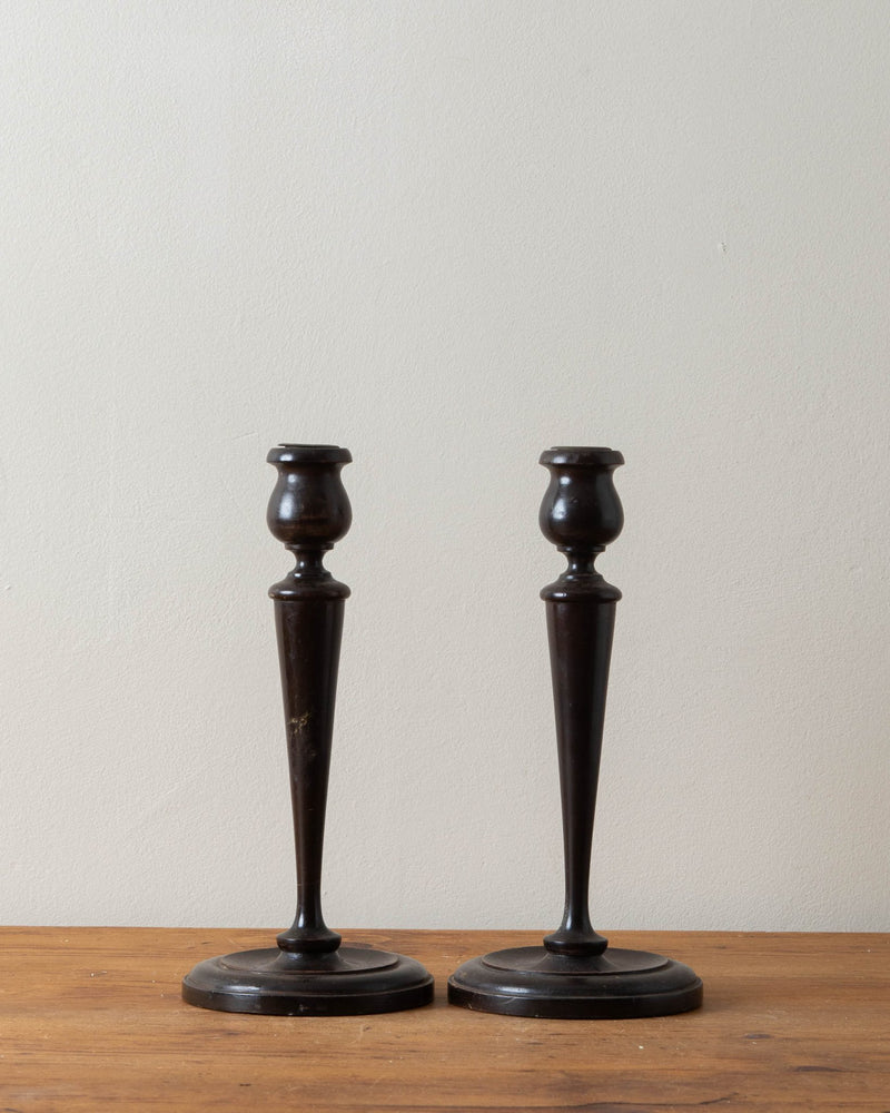 19th Century Turned Wood Taper Holders (pair) - Lone Fox