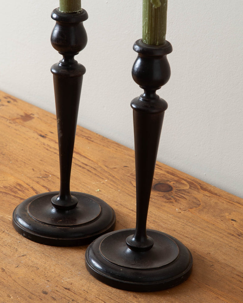 19th Century Turned Wood Taper Holders (pair) - Lone Fox