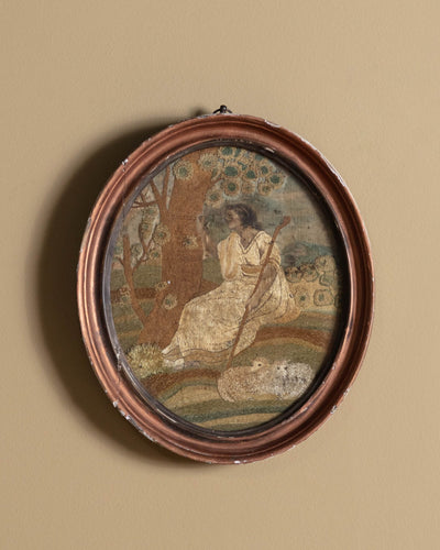 19th Century Victorian Pastoral Needlework in Oval Frame - Lone Fox