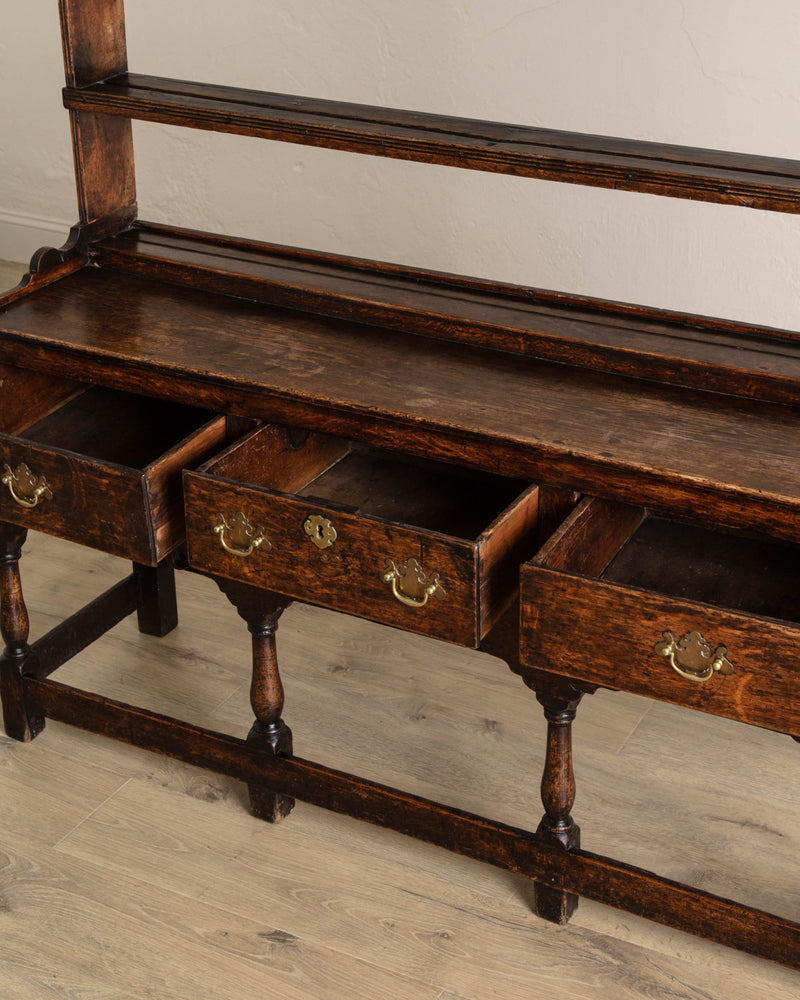 19th Century Welsh Oak Dresser w/ Plate Rack - Lone Fox