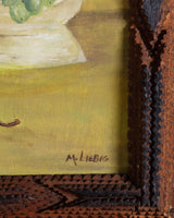 Apples & Pear Still Life Oil Painting in Tramp Art Frame