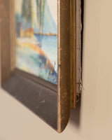 Mediterranean Coastal Landscape Oil Painting, 1950s