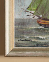 Tattered Sailboat Oil Painting, 1930's, Signed