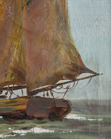 Tattered Sailboat Oil Painting, 1930's, Signed