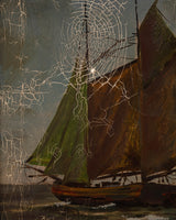 Tattered Sailboat Oil Painting, 1930's, Signed