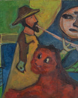 Naïve Modernist Fantasy Scene with Animals Oil Painting, Signed 1966