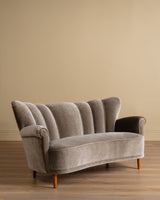 Scandinavian Sculpted Wingback Sofa in Otter Mohair, 1950s (2 available)