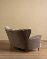 Scandinavian Sculpted Wingback Sofa in Otter Mohair, 1950s (2 available)