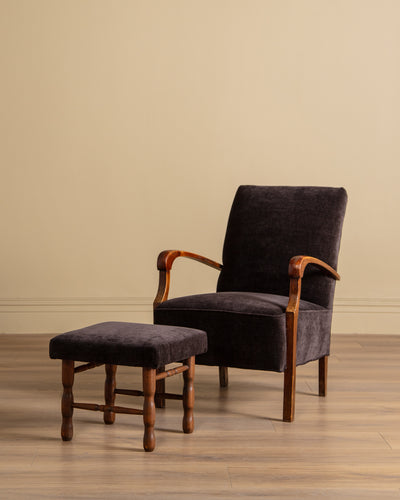 Danish Lounge Chair & Ottoman in Chocolate Chenille, 1960's