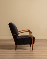 Danish Lounge Chair & Ottoman in Chocolate Chenille, 1960's