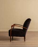Danish Lounge Chair & Ottoman in Chocolate Chenille, 1960's