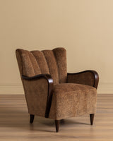 Sculptural Danish Fluted Lounge Chairs in Warm Dotted Chenille, 1950s (2 Available)