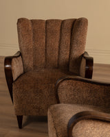 Sculptural Danish Fluted Lounge Chairs in Warm Dotted Chenille, 1950s (2 Available)