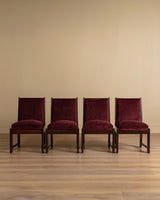 Set of Four Dutch Haagse School Oak Dining Chairs in Merlot Chenille, 1920s