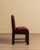 Set of Four Dutch Haagse School Oak Dining Chairs in Merlot Chenille, 1920s
