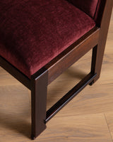Set of Four Dutch Haagse School Oak Dining Chairs in Merlot Chenille, 1920s