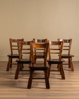 Set of 6 Belgian Brutalist Oak Dining Chairs, 1970's