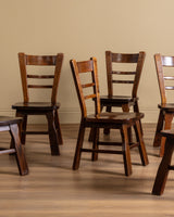 Set of 6 Belgian Brutalist Oak Dining Chairs, 1970's