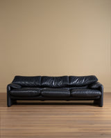 Navy Leather Maralunga Sofa by Vico Magistretti for Cassina, 1970's