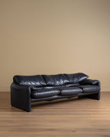 Navy Leather Maralunga Sofa by Vico Magistretti for Cassina, 1970's