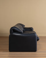 Navy Leather Maralunga Sofa by Vico Magistretti for Cassina, 1970's