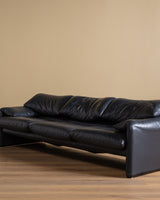 Navy Leather Maralunga Sofa by Vico Magistretti for Cassina, 1970's