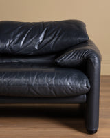 Navy Leather Maralunga Sofa by Vico Magistretti for Cassina, 1970's