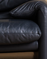 Navy Leather Maralunga Sofa by Vico Magistretti for Cassina, 1970's
