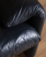 Navy Leather Maralunga Sofa by Vico Magistretti for Cassina, 1970's