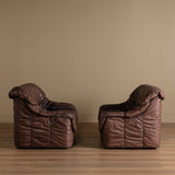 Ruched Leather Sofa, Manner of Ligne Roset, 1970's (2 Available)