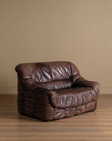 Ruched Leather Sofa, Manner of Ligne Roset, 1970's (2 Available)