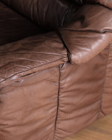 Ruched Leather Sofa, Manner of Ligne Roset, 1970's (2 Available)